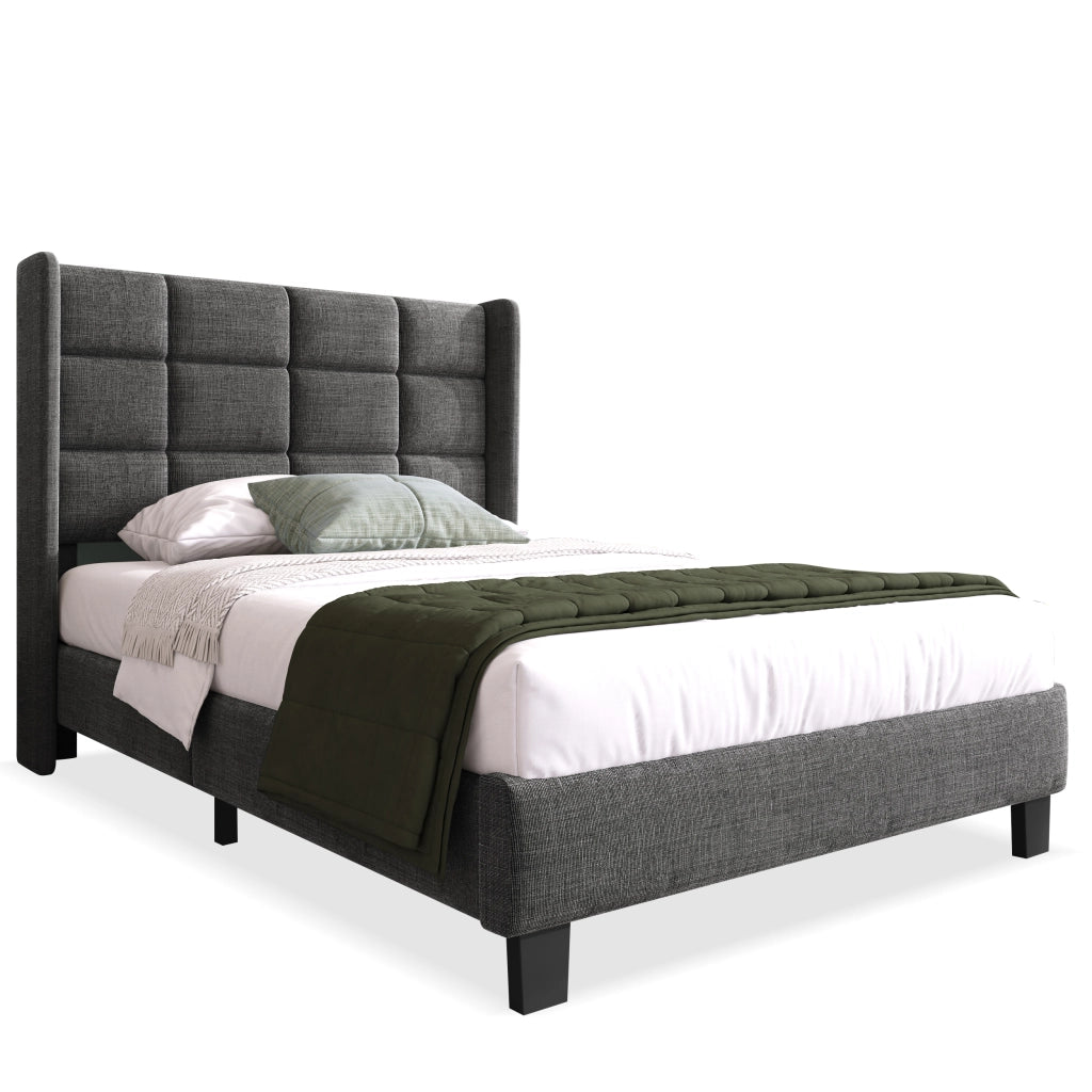 Letto singolo imbottito 90x200 cm grigio in lino