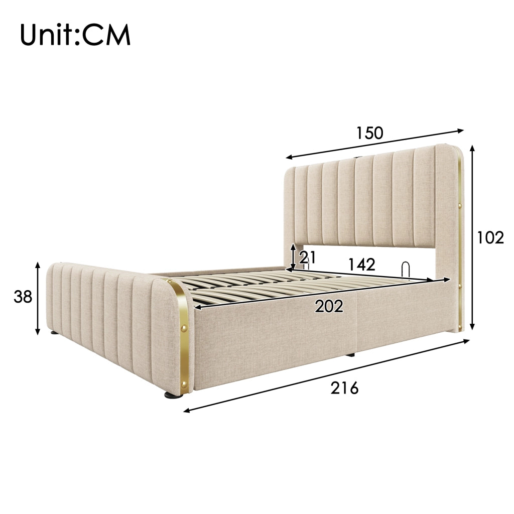 Letto matrimoniale imbottito 140x200 beige con contenitore