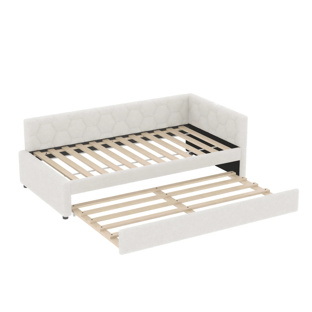 Letto daybed 90x200 cm con letto estraibile, USB, Type-C e lampada, bianco