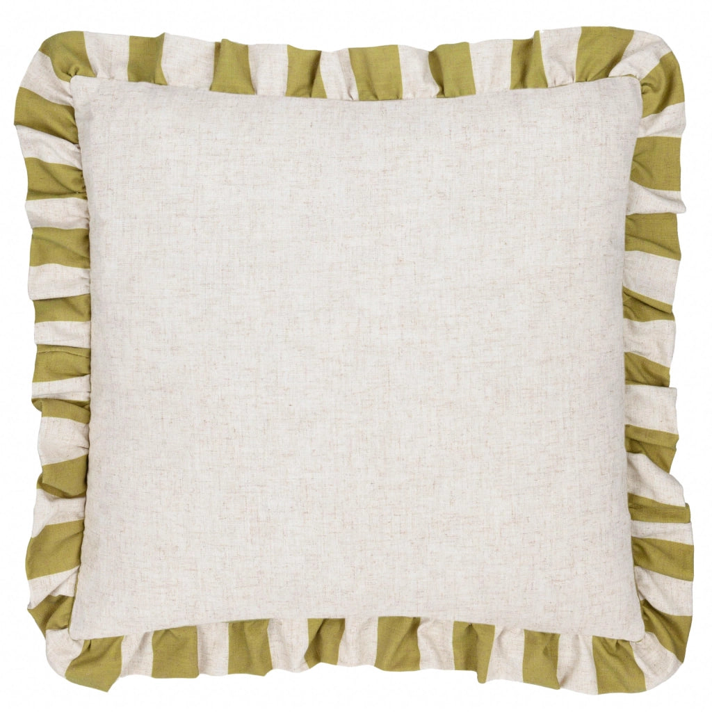 Custodia per cuscino a righe e con balze, in lino/verde oliva, 50x50 cm
