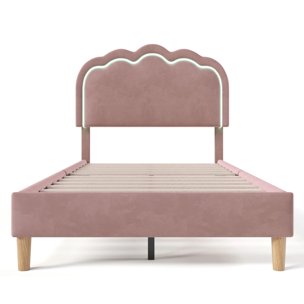 Letto singolo 90 x 190 cm rosa con testiera regolabile