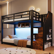 Letto a castello 90x200 cm con scala contenitore e luci LED