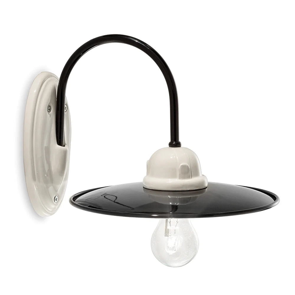 Applique Industrial Potenza Ferro E Ceramica Nero E Decorata Lucida 1 Luce E27