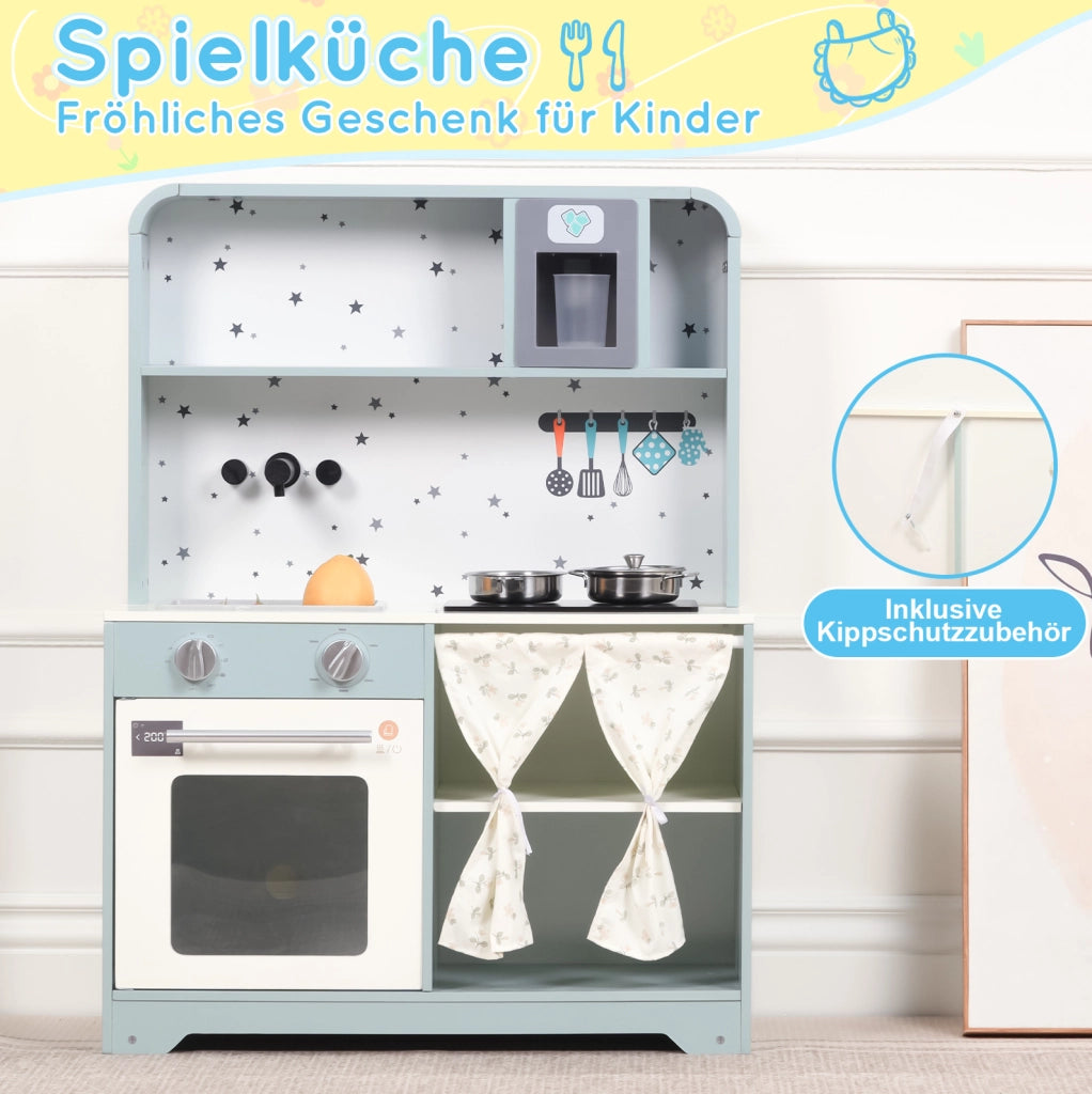 Cucina giocattolo per bambini 60x29x81 cm con microonde e accessori; blu in MDF e plastica