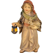 Pastore con lanterna e coniglio, 8 cm, statuina di legno dipinta a mano per presepe