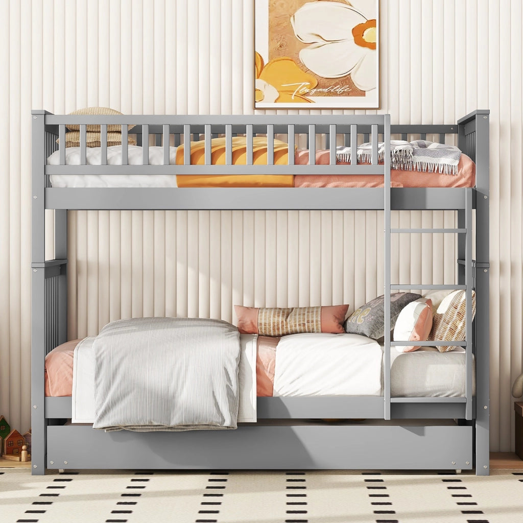 Letto a castello triplo 90 x 200 cm grigio con letto estraibile