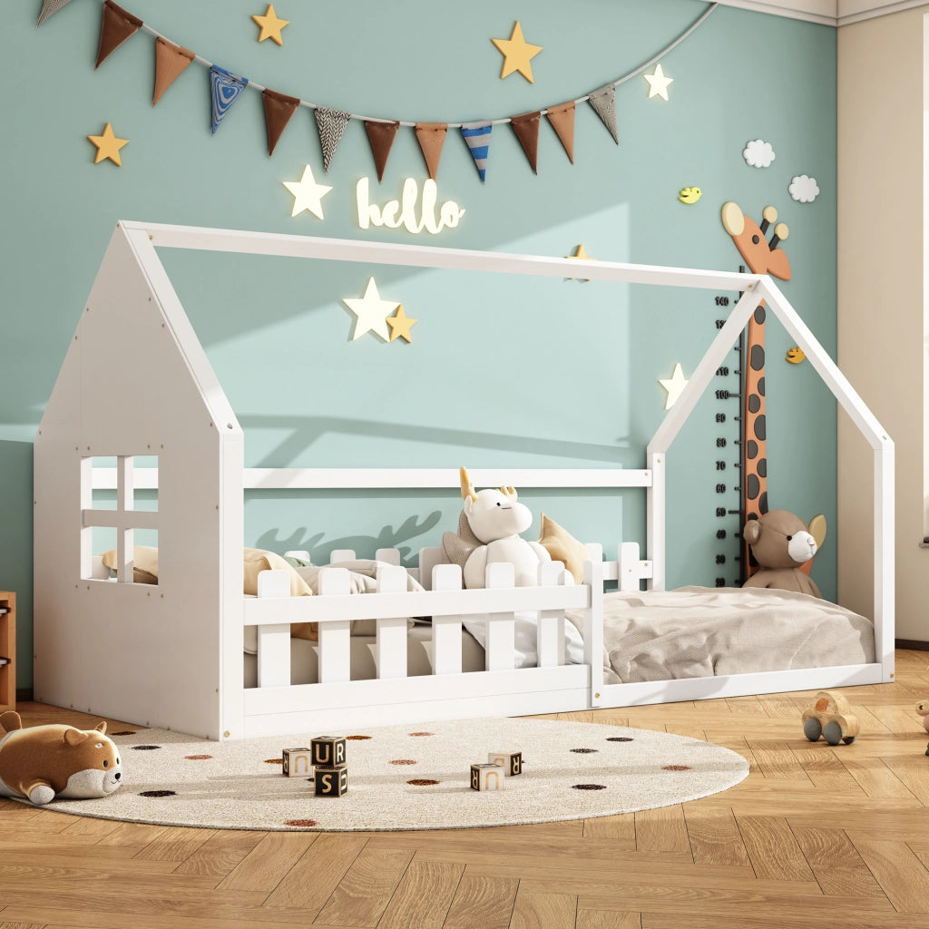 Letto a casetta per bambini bianco 90 x 200 cm