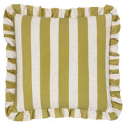 Custodia per cuscino a righe e con balze, in lino/verde oliva, 50x50 cm