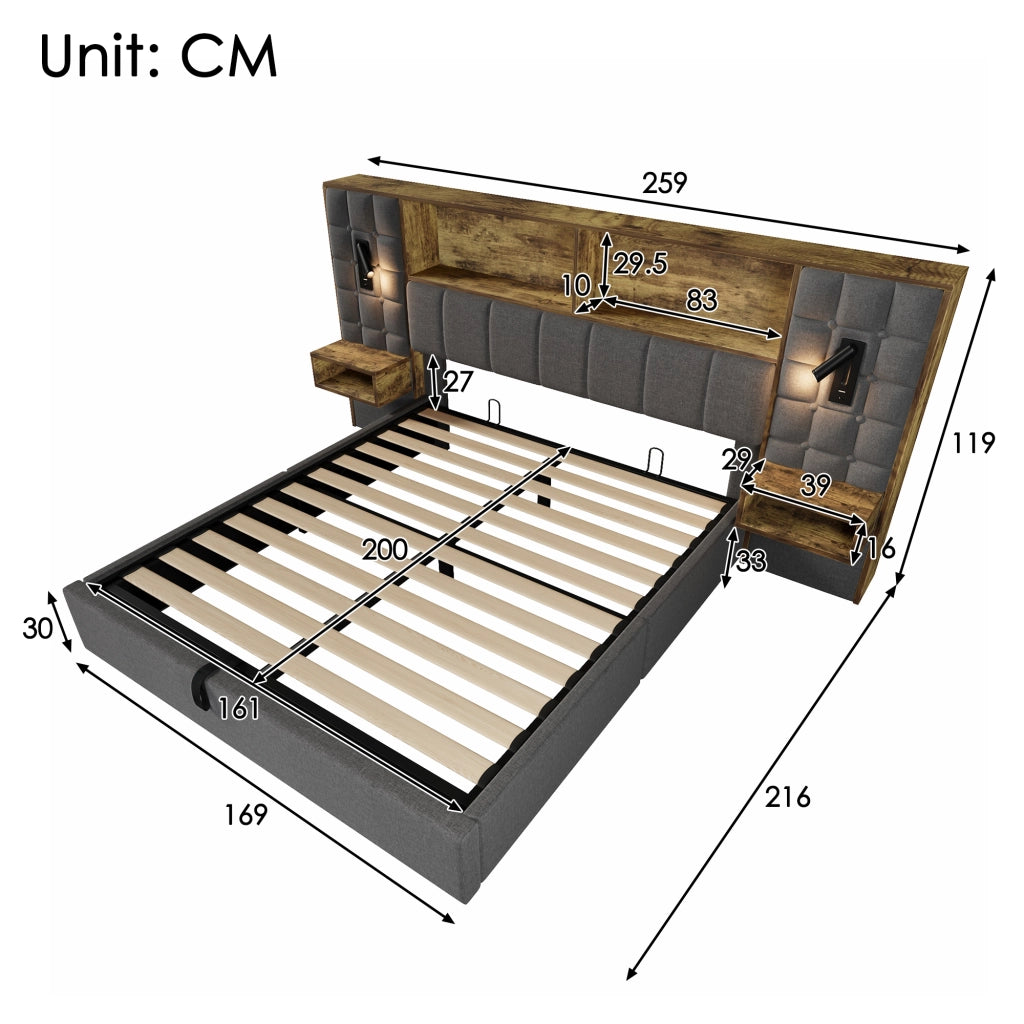 Letto imbottito 160x200 grigio con contenitore