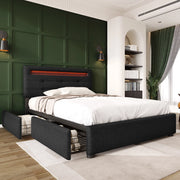 Letto singolo 90x200 cm nero con illuminazione LED e due cassetti