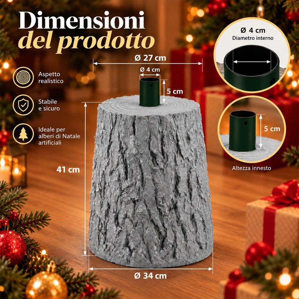 Base Supporto Albero Natale Chiaro Tronco Natalizio Attacco Universale H 46 cm