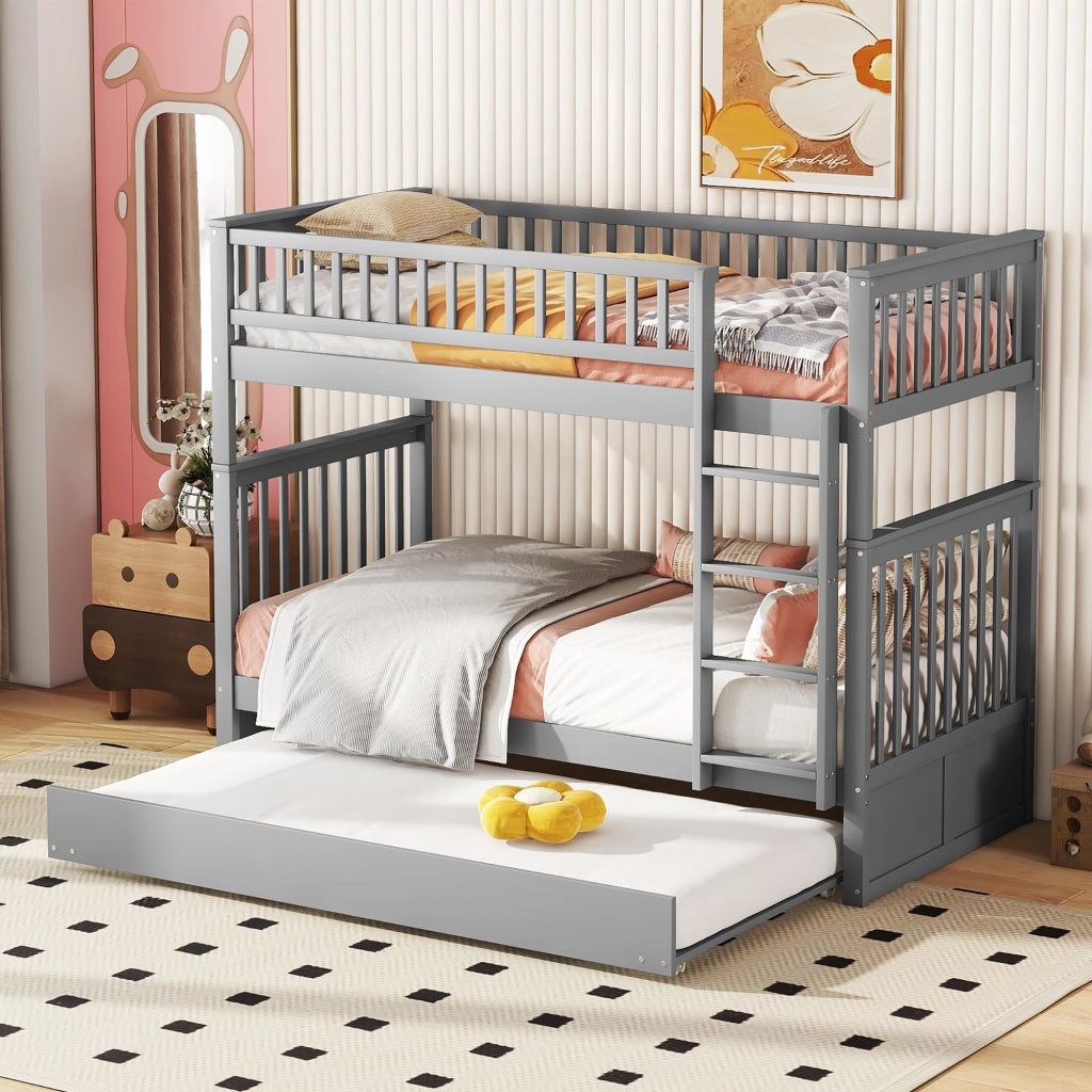 Letto a castello triplo 90 x 200 cm grigio con letto estraibile