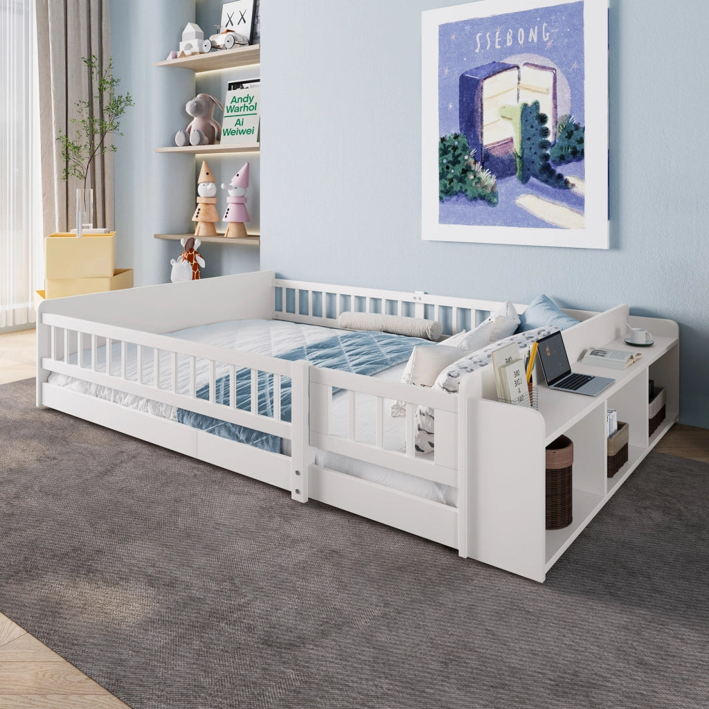 Letto per bambini 140 x 200 cm bianco con scaffali aperti