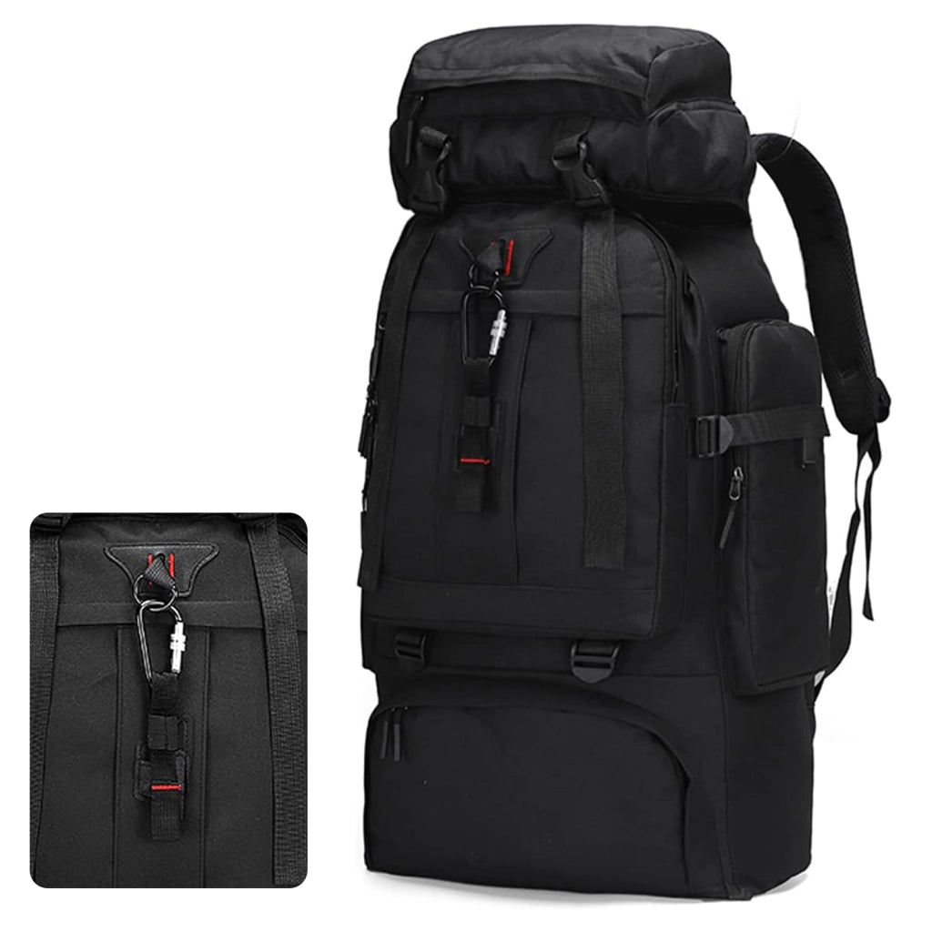 Zaino da trekking 80 L in nylon impermeabile, nero