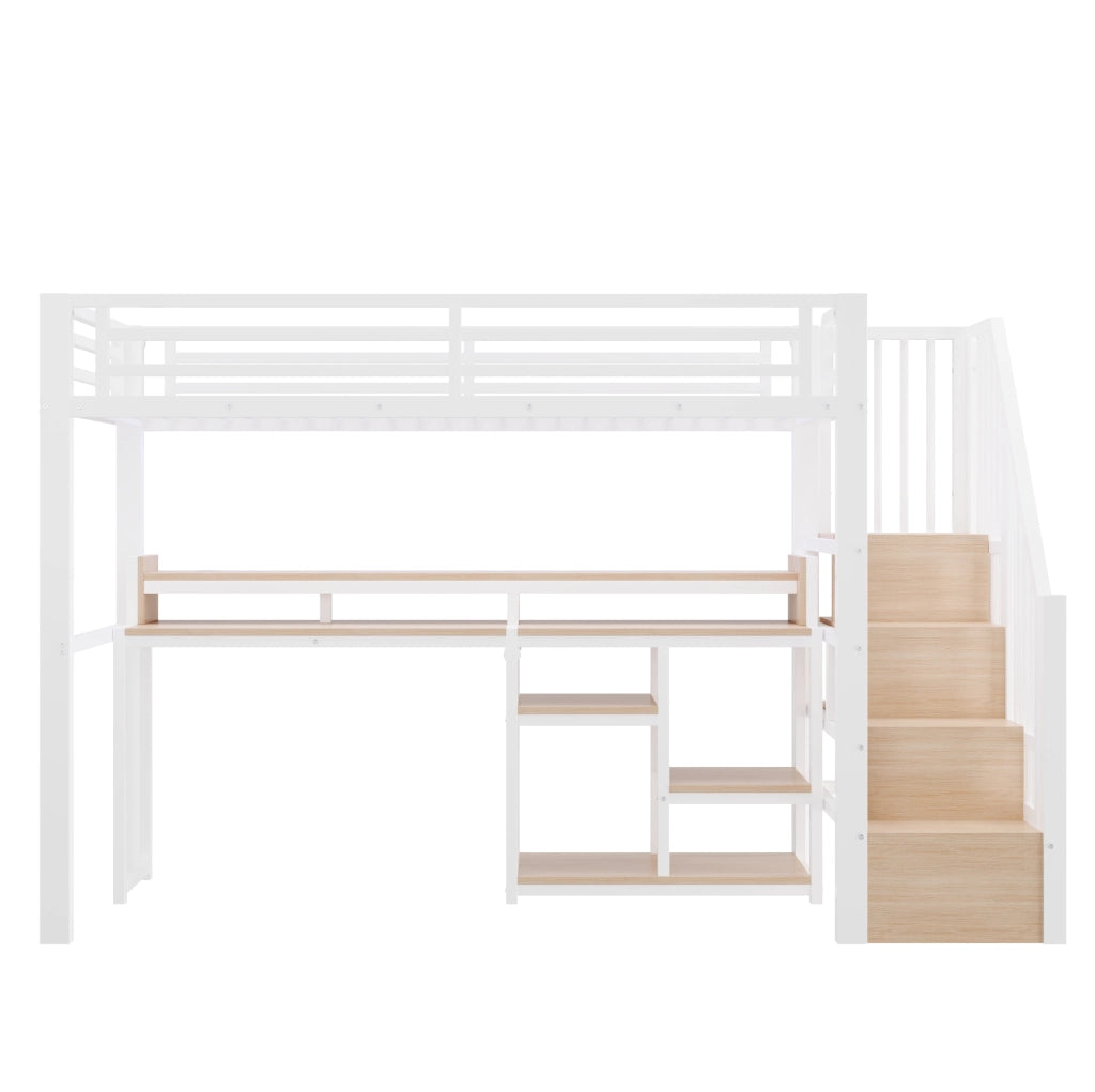 Letto a soppalco 90x200 cm con LED, USB-C e armadio scala