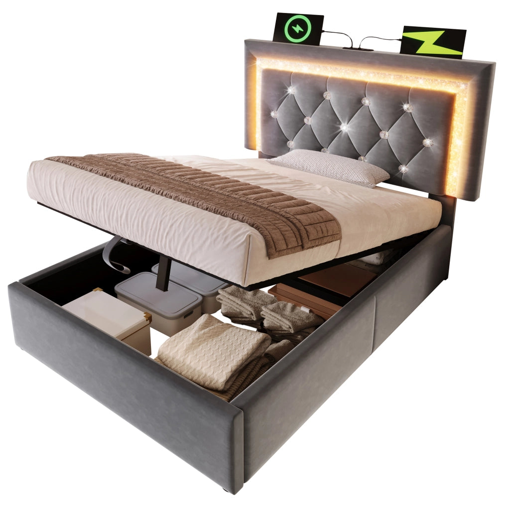 Letto singolo 90x200 cm grigio con contenitore idraulico