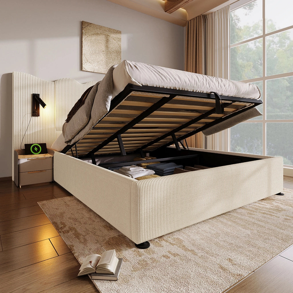 Letto matrimoniale 180x200 contenitore beige-bianco