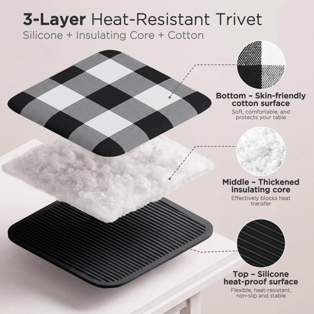 Set di strofinacci in silicone e cotone, 20x20 cm, confezione da 2, colore bianco e nero