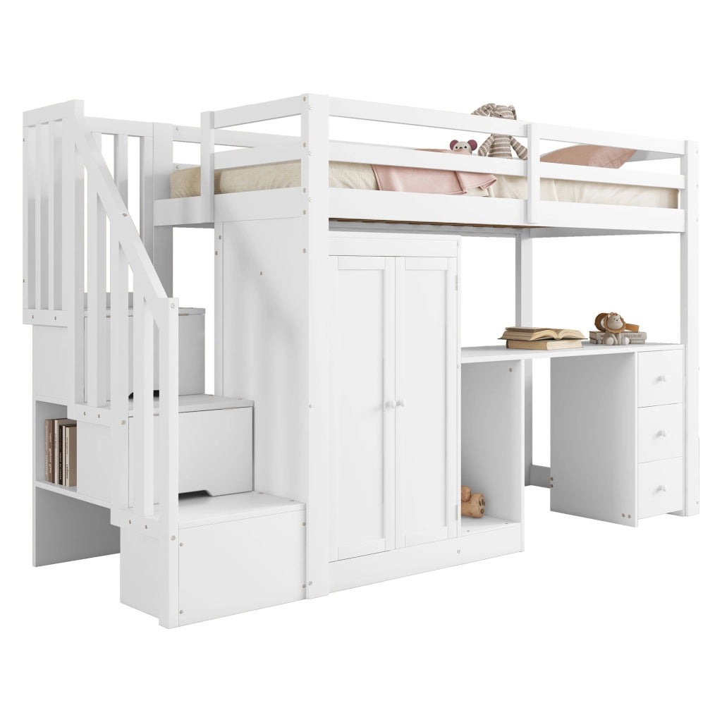 Letto a soppalco bianco 90x200 cm con armadio