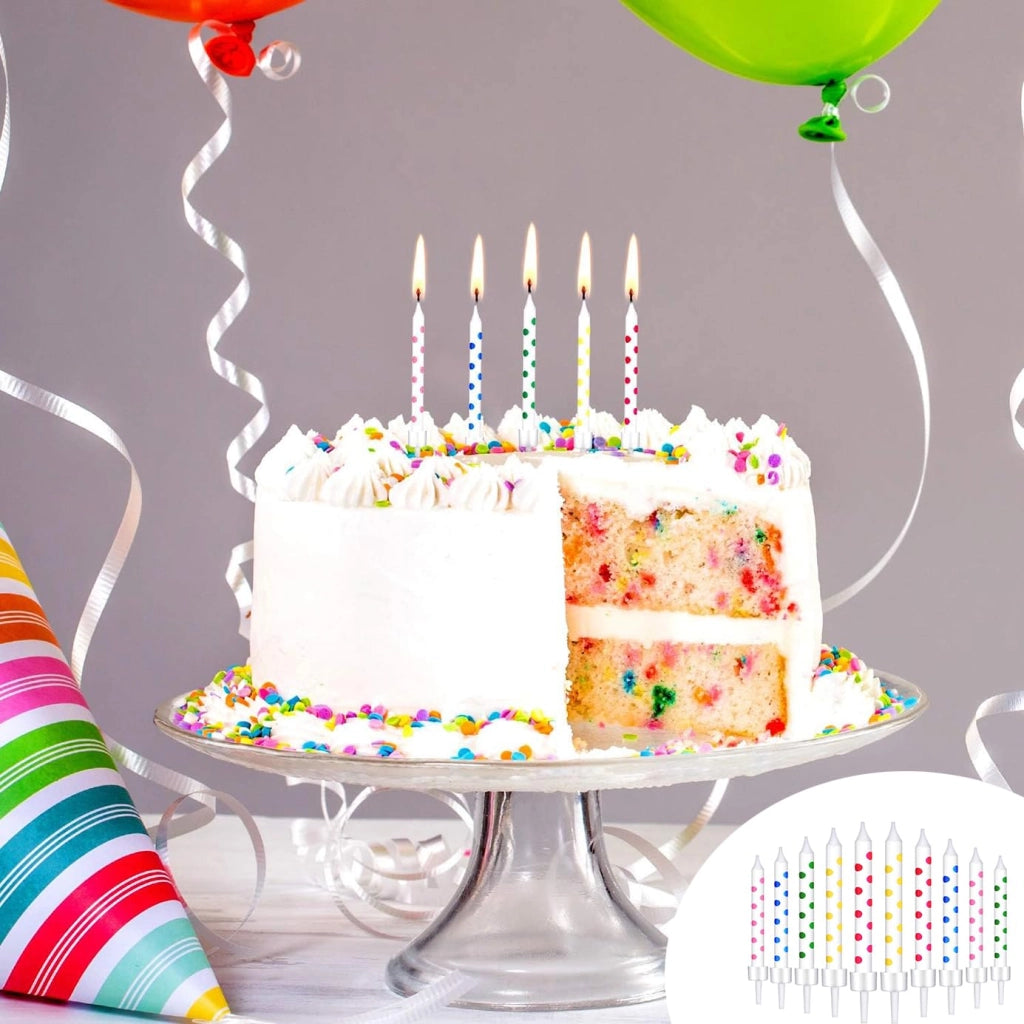 50 candeline colorate per torta di compleanno con supporti, 7 cm, arcobaleno