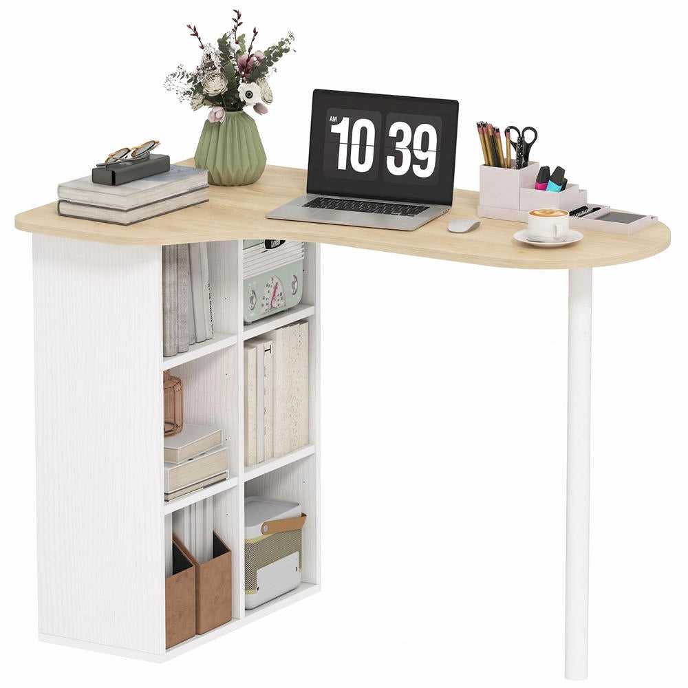 Scrivania per Computer Moderna 100 x 59 cm Sagomata in Legno Rovere con 6 Ripiani Regolabili Tavolo Salvaspazio per Casa e Ufficio