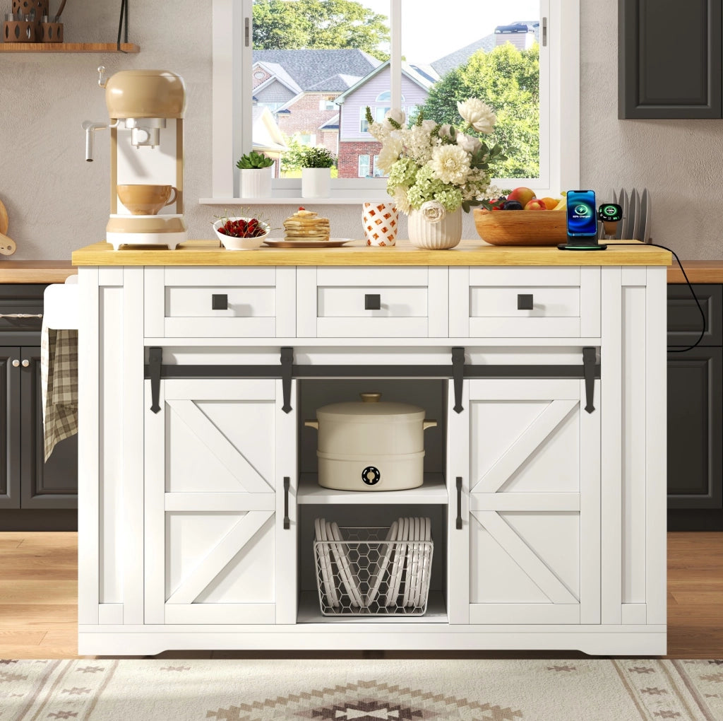 Isola cucina mobile con piano pieghevole e prese, 130x50(80)x87 cm