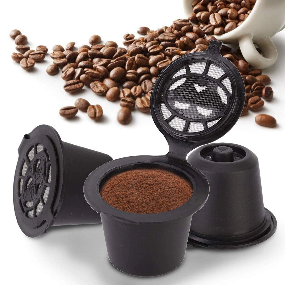 Set di 3 capsule riutilizzabili per espresso, ricaricabili, con cucchiaino e spazzola