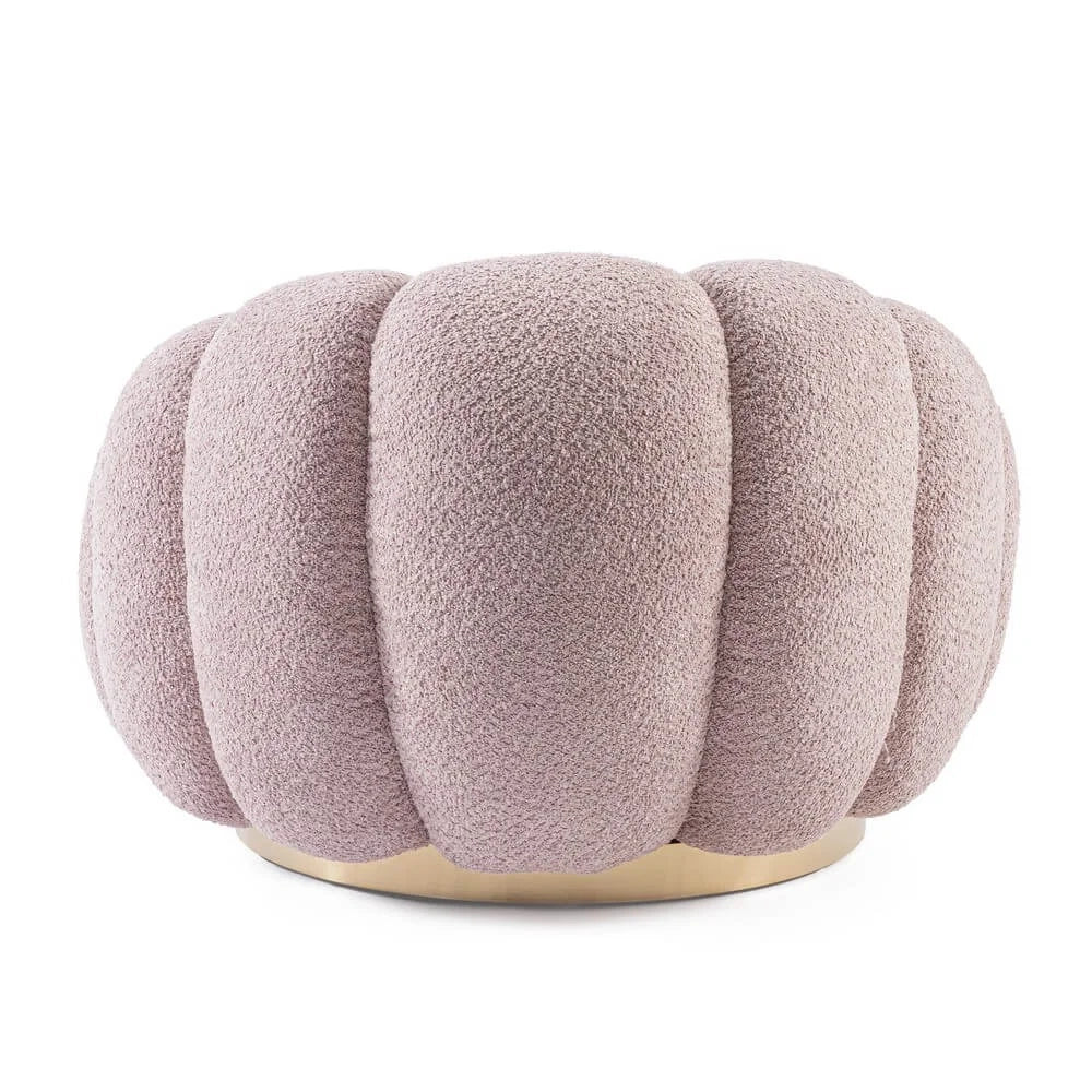 Poltrona Girevole Bouclé con Base in Acciaio Dorato Rachel Rosa