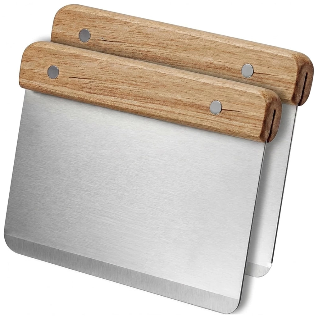 Set di 2 spatole per impasto, lunghezza 15,2 cm, acciaio inossidabile, manico in legno, colore argento