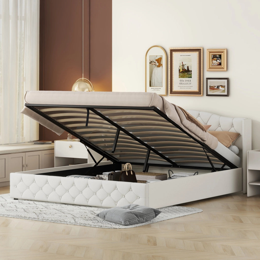 Letto contenitore matrimoniale beige 180 x 200 cm