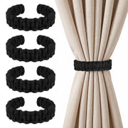 Supporti per tende, set da 4, intrecciati, neri, stile bohémien