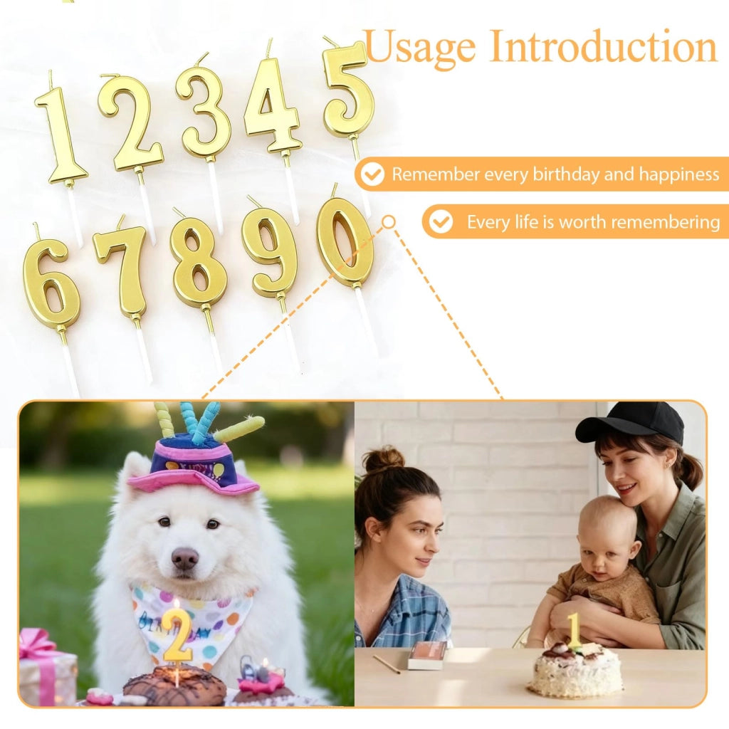 Candeline numeriche, set da 12 pezzi (0-9), con glitter, per torte