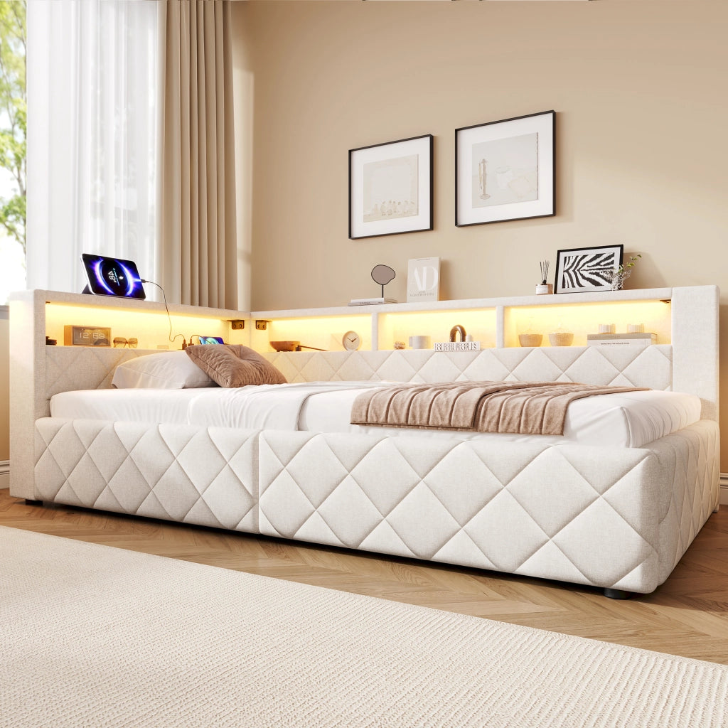 Letto contenitore beige 90x200 cm con sollevamento idraulico