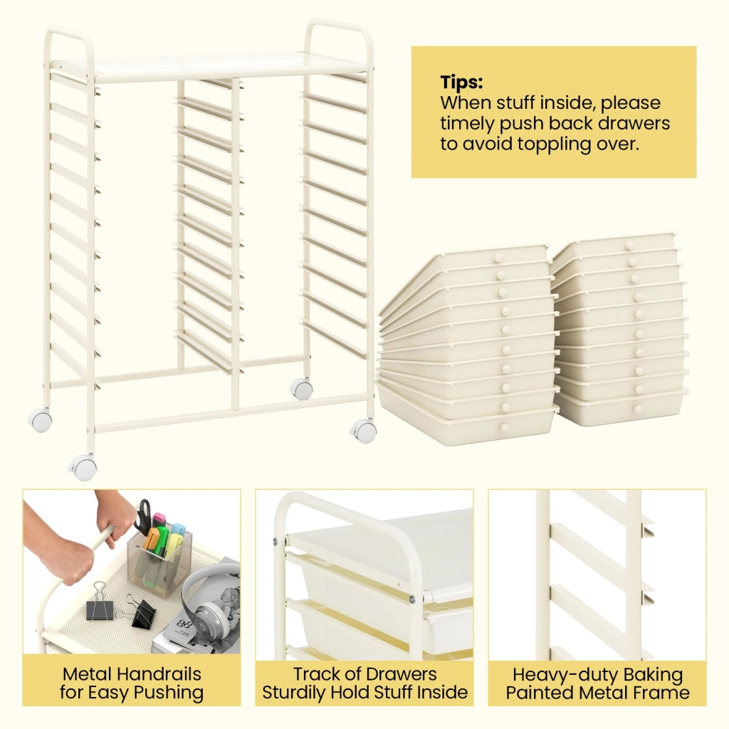 20 Drawers Rolling Storage Cart Studio Organizer-Beige