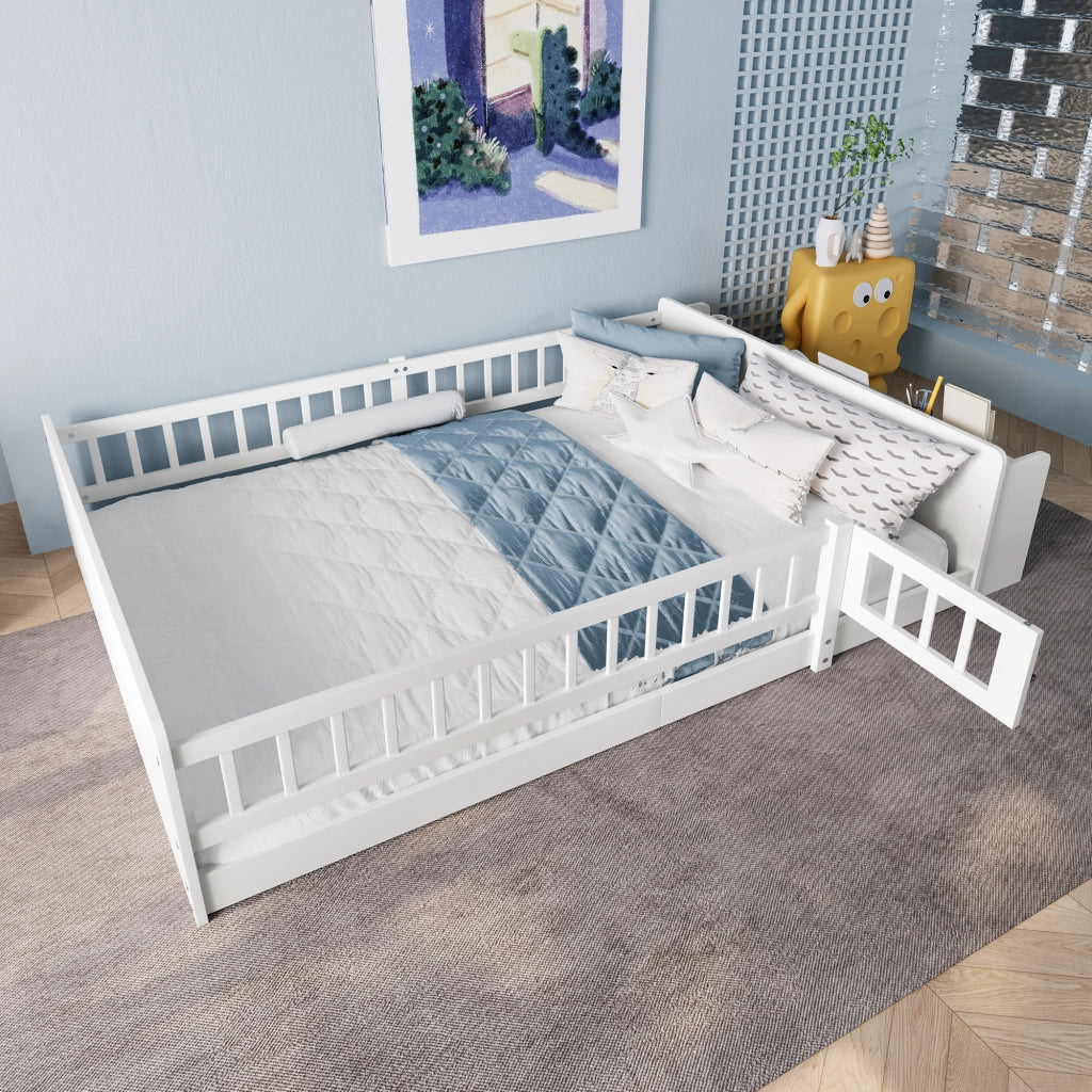 Letto per bambini 140 x 200 cm bianco con scaffali aperti