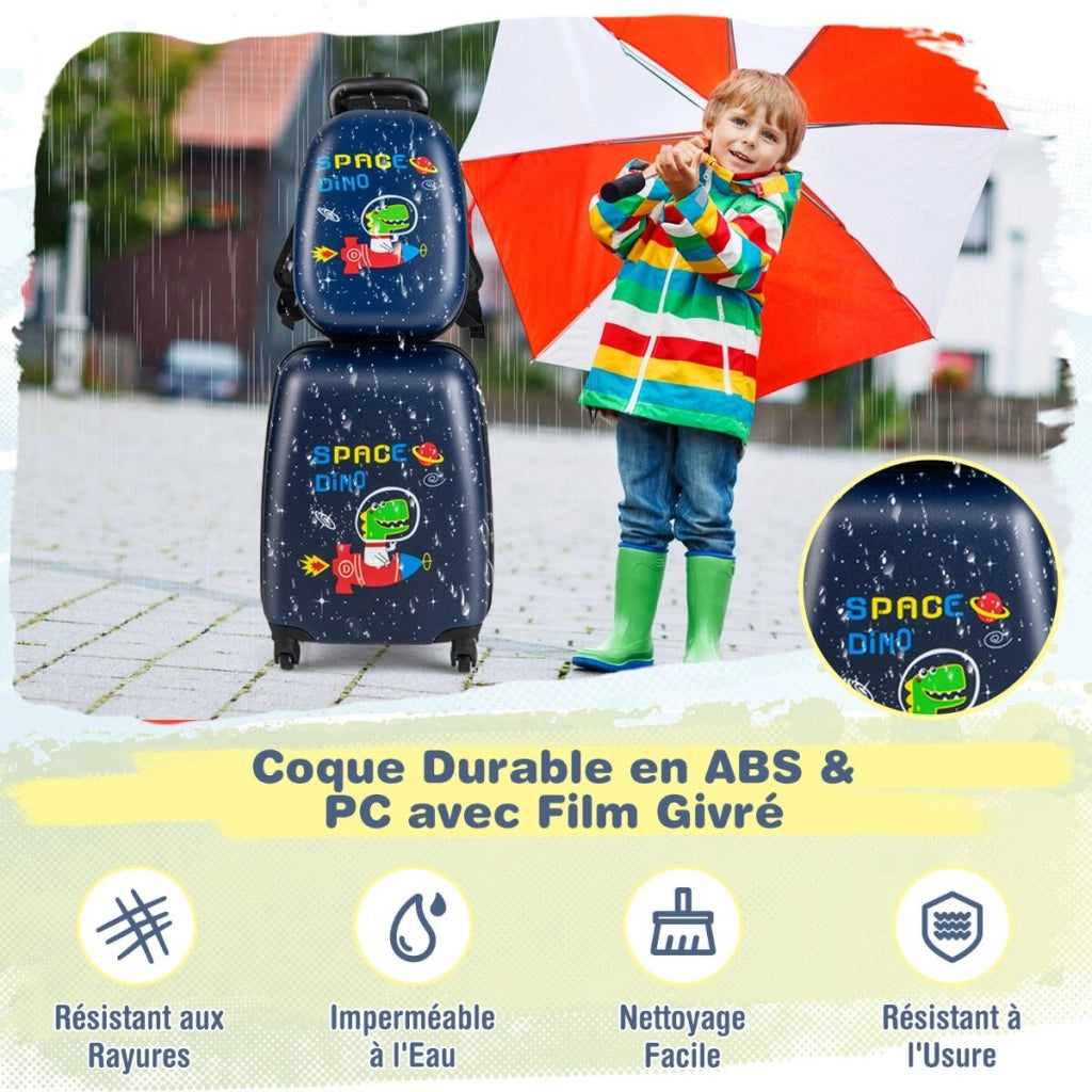 2 Pieces Kids Luggage Set with Wheels and Height Adjustable Handle-Black