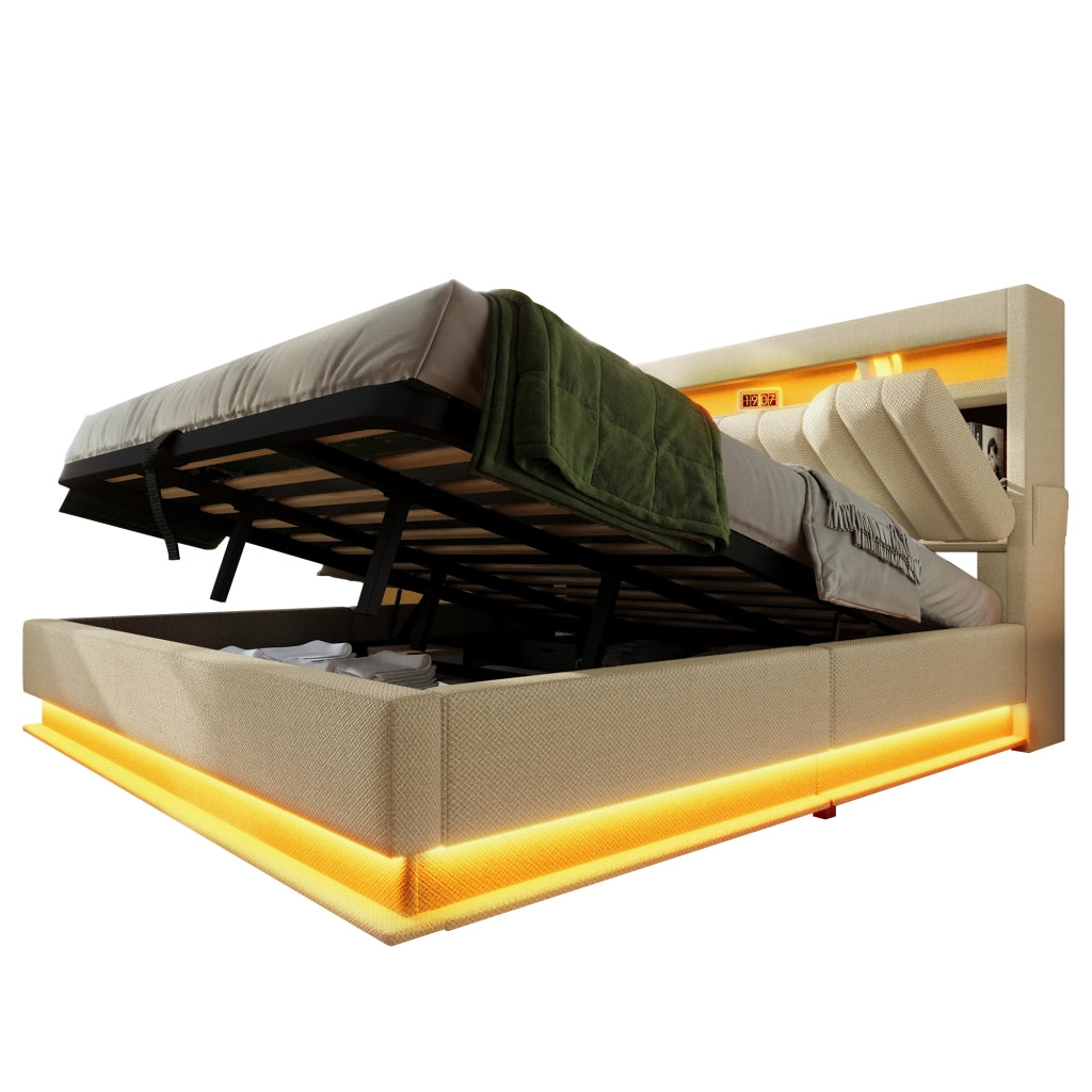 Letto matrimoniale imbottito 140x190 cm beige con contenitore