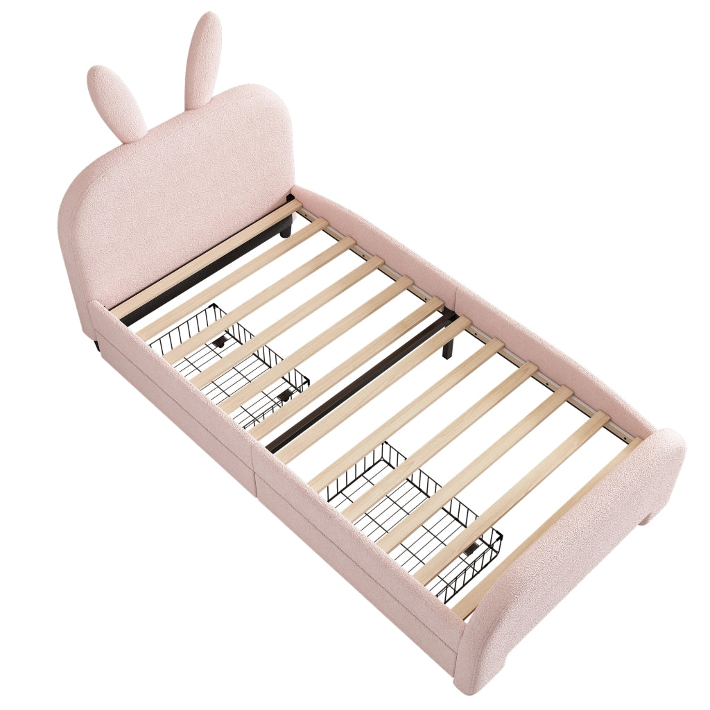 Letto per bambini 90 x 200 cm rosa a forma di coniglio