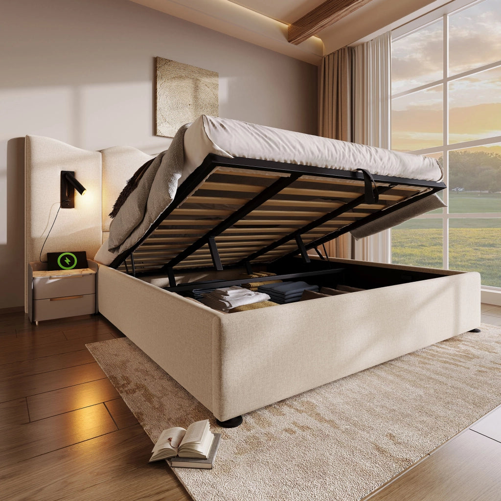 Letto matrimoniale contenitore beige 180x200 cm