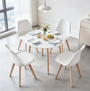 Set tavolo rotondo e 4 sedie bianco e legno