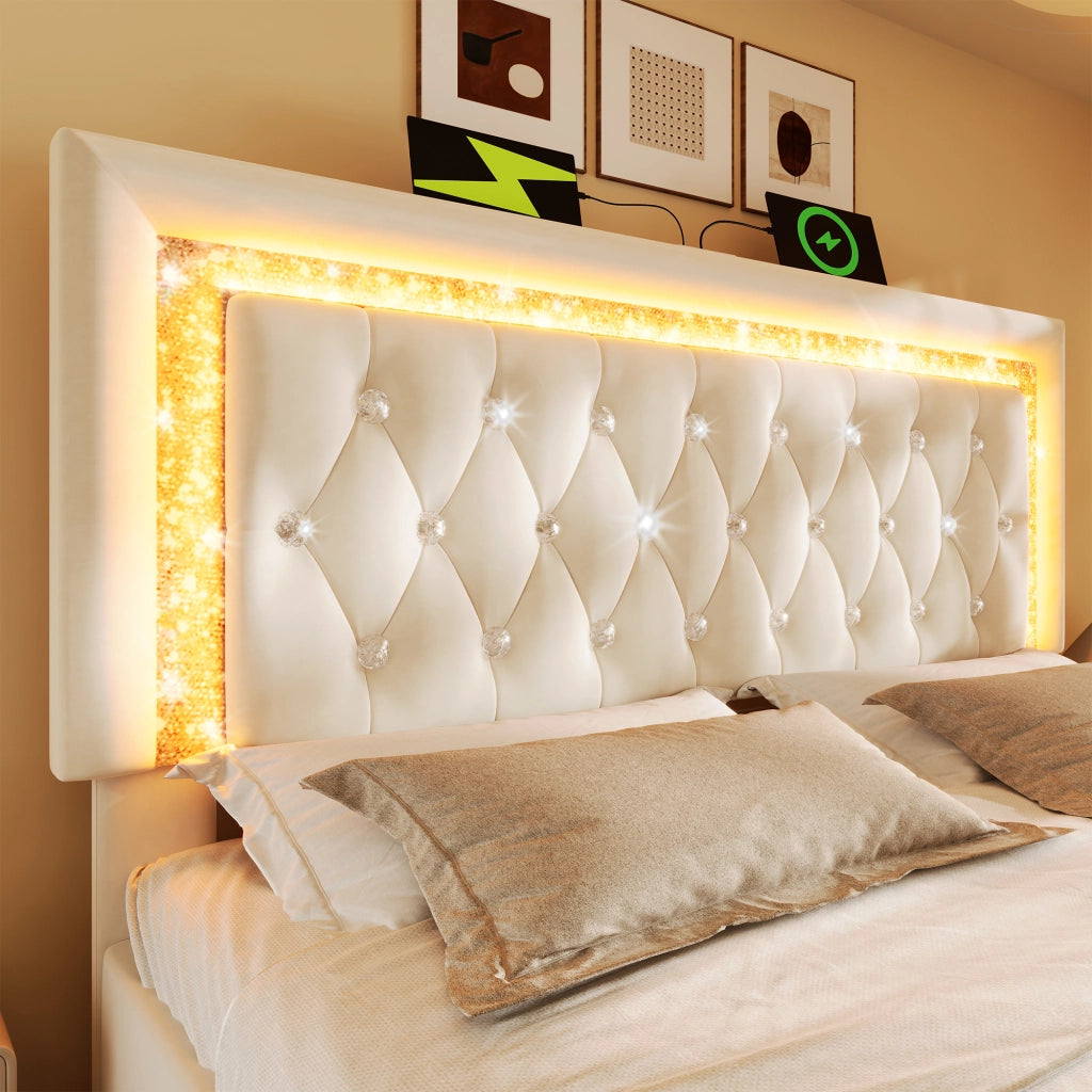 Letto matrimoniale 160x200 cm beige con contenitore