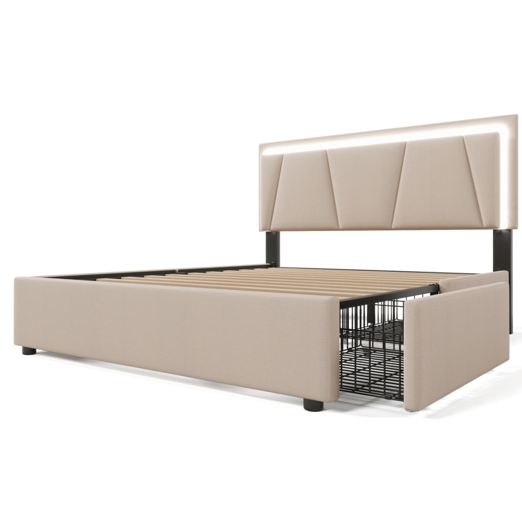 Letto matrimoniale 140x200 cm beige con 4 cassetti