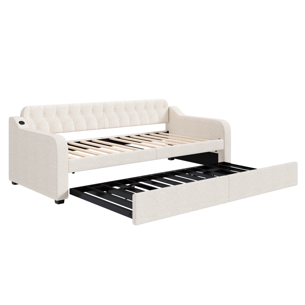 Divano letto beige 90 x 200 cm con letto estraibile