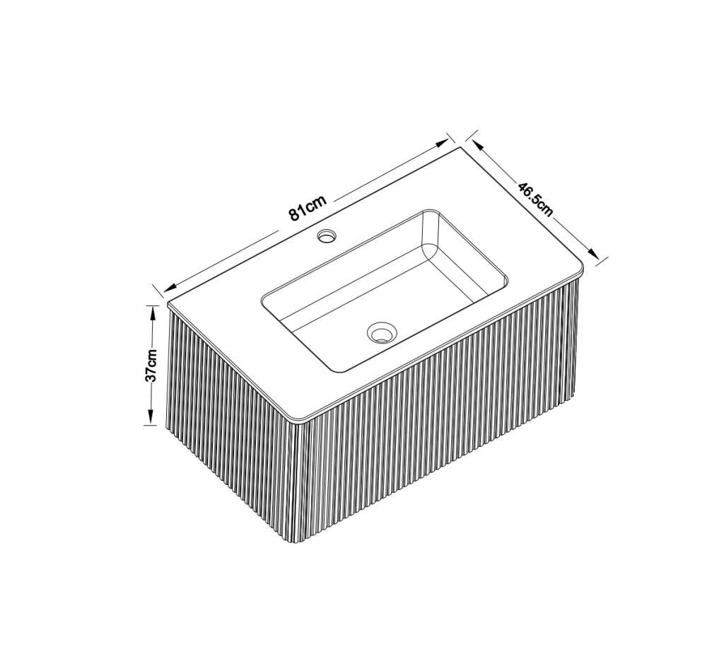 Mobile sottolavabo larghezza 80 cm con lavabo e cassetti push to open in mdf compensato e solid surface rovere