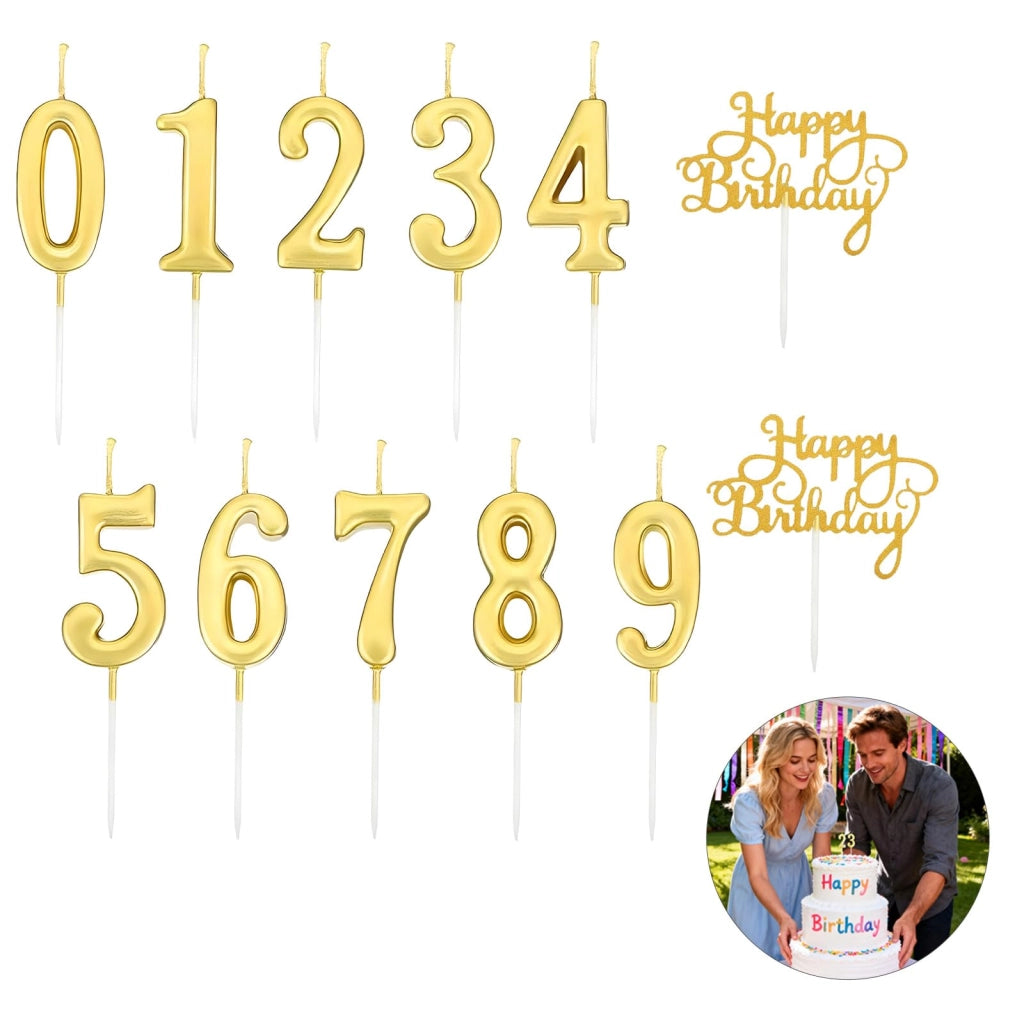 Candeline numeriche, set da 12 pezzi (0-9), con glitter, per torte