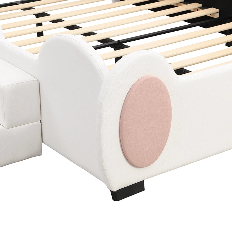 Letto per bambini a farfalla 140 × 200 cm con scivolo e scala LED multicolore in PU rosa e bianco