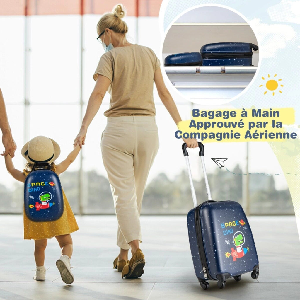 2 Pieces Kids Luggage Set with Wheels and Height Adjustable Handle-Black
