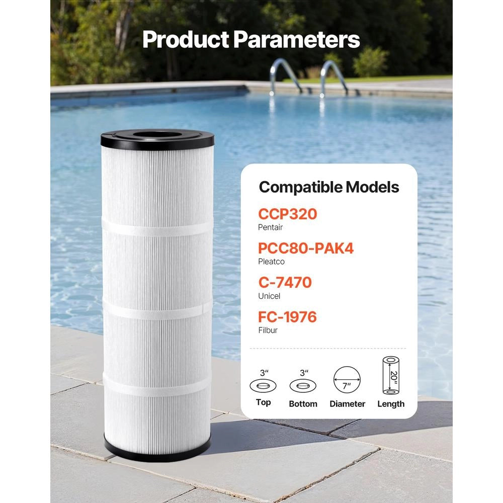 Set 4 Cartucce Filtro per Piscina e Spa Compatibile Pentair CCP320 Pleatco PCC80-PAK4 Ricambio Durevole e Facile da Pulire