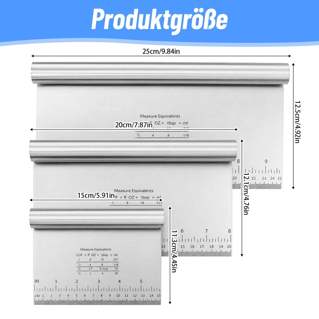 Set di spatole per impasto, 3 pezzi, acciaio inossidabile, 15/20/25 cm, con scala graduata