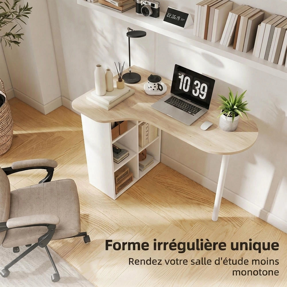 Scrivania per Computer Moderna 100 x 59 cm Sagomata in Legno Rovere con 6 Ripiani Regolabili Tavolo Salvaspazio per Casa e Ufficio